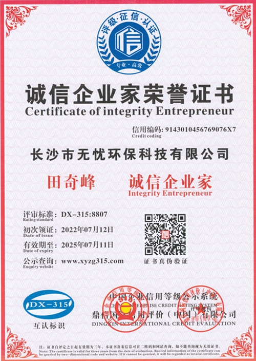 誠(chéng)信企業(yè)家榮譽(yù)證書